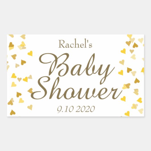 Sticker Rectangulaire Gold Love Hearts Baby shower / Sprinkle / Couples (Devant)