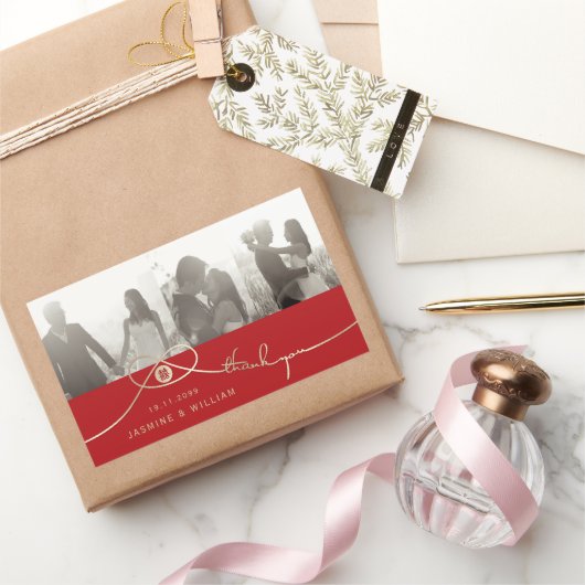 Sticker Rectangulaire Gold noeud double bonheur Mariage chinois Photo (Cadeaux)