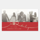 Sticker Rectangulaire Gold noeud double bonheur Mariage chinois Photo (Devant)