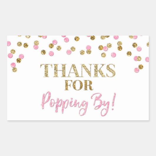 Sticker Rectangulaire Gold Pink Confetti Merci pour Popping By (Devant)
