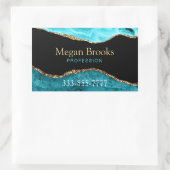 Sticker Rectangulaire Gold Turquoise Porte Noir, Nom, Occupation Télépho (Sac)