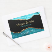 Sticker Rectangulaire Gold Turquoise Porte Noir, Nom, Occupation Télépho (Enveloppe)