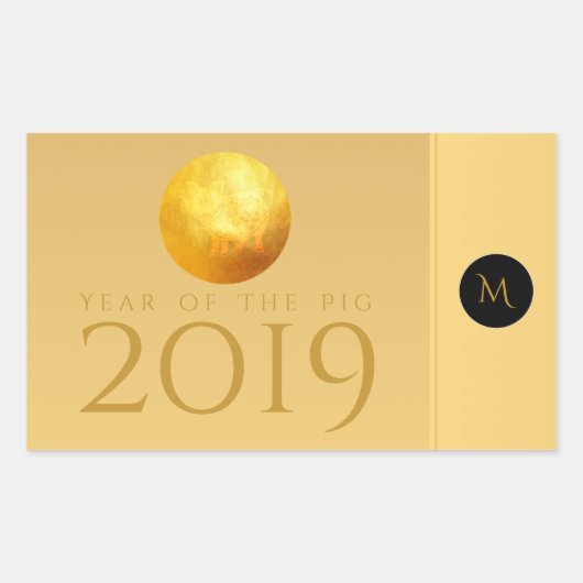 Sticker Rectangulaire Golden Chinese Pig Papercut 2019 Monogram R Stick (Devant)