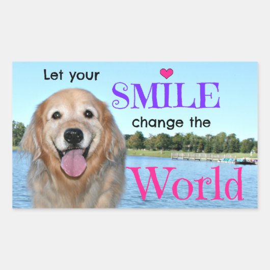 Sticker Rectangulaire Golden Retriever Changer le monde (Devant)
