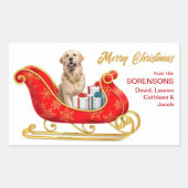 Sticker Rectangulaire Golden Retriever Chien Sleigh de Noël (Devant)