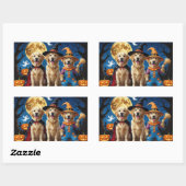 Sticker Rectangulaire Golden Retriever Chiens Citrouille Halloween Funny (Feuille)