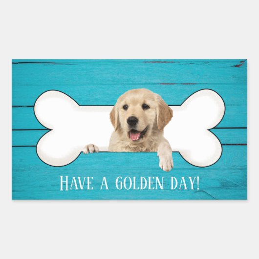 Sticker Rectangulaire Golden Retriever dans l'os de chien (Devant)