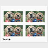 Sticker Rectangulaire Golden Retrivers in Bow Cravate Independence Day (Feuille)