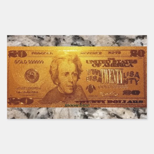 Sticker Rectangulaire Golden U.S., billet de vingt dollars avant (Devant)