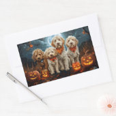 Sticker Rectangulaire Goldendoodle Halloween Éffrayant (Enveloppe)