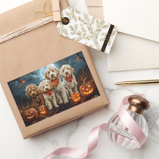 Sticker Rectangulaire Goldendoodle Halloween Épouvantable (Cadeaux)
