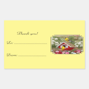 Sticker Rectangulaire Goldfinches et jolie maison d'oiseaux Cottage