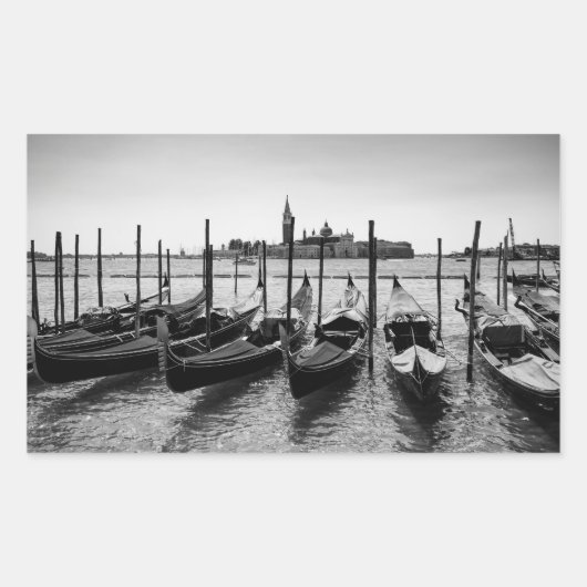 Sticker Rectangulaire Gondolas à Venise en noir et blanc (Devant)