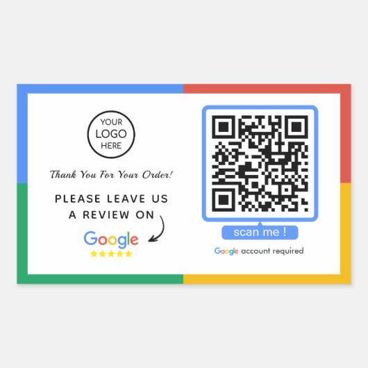 Sticker Rectangulaire Google Review QR Code | Revue de l'entreprise (Devant)