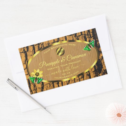 Sticker Rectangulaire Grain de bois Écorce d'arbre rustique Logo Étiquet (Enveloppe)