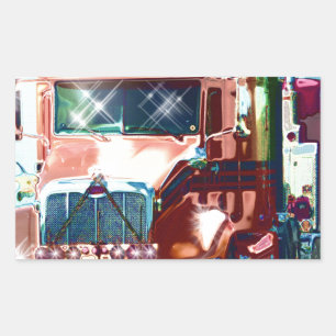 Sticker Rectangulaire Grand camion lourd rouge pour des camionneurs et