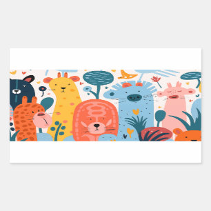 Sticker Rectangulaire Grand groupe de monstres colorés
