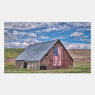 Sticker Rectangulaire Grange avec drapeau américain   Colfax, Washington