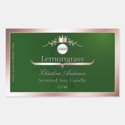 Sticker Rectangulaire Green Product Label Rose Gold Frame Logo Monogram (Devant)