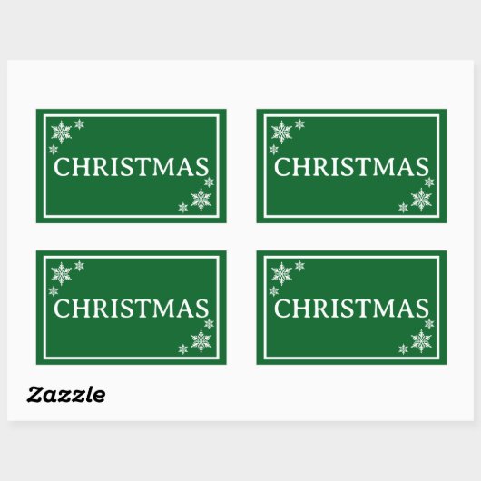 Sticker Rectangulaire Green Snowflakes Simple Christmas Word (Feuille)
