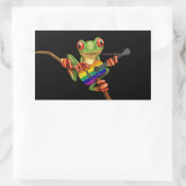 Sticker Rectangulaire Grenouille Arbre Jouer Arc-en-ciel drapeau Guitare (Sac)