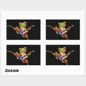 Sticker Rectangulaire Grenouille Arbre Jouer Porto Rico Drapeau Guitare  (Feuille)