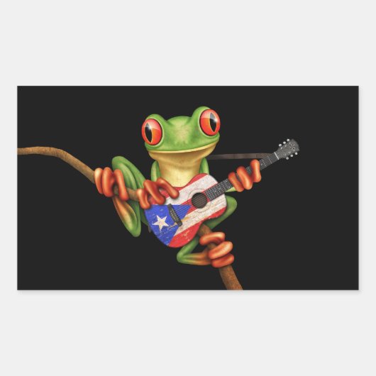 Sticker Rectangulaire Grenouille Arbre Jouer Porto Rico Drapeau Guitare  (Devant)