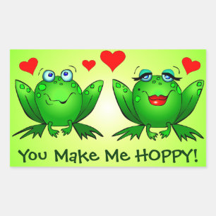 Sticker Rectangulaire Grenouilles Aimez Coeurs Vous Me Faites Hoppy Gree