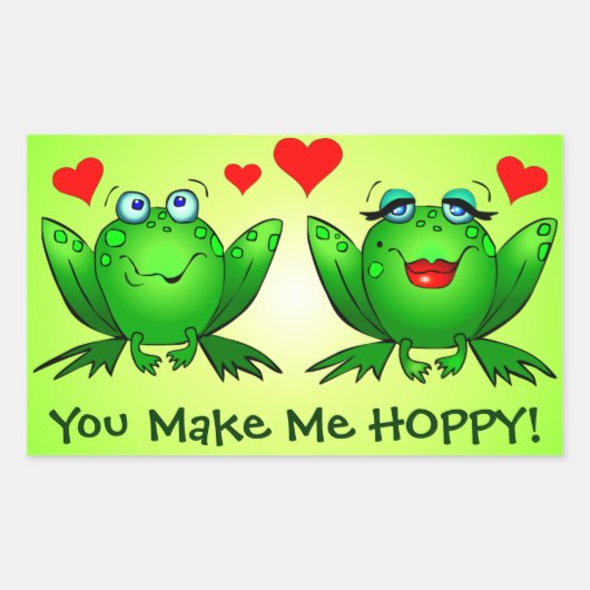 Sticker Rectangulaire Grenouilles Aimez Coeurs Vous Me Faites Hoppy Gree (Devant)