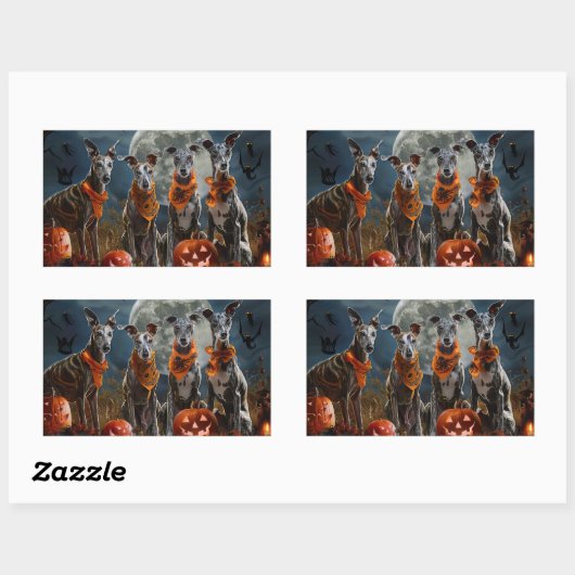 Sticker Rectangulaire Greyhound Halloween Éffrayant (Feuille)