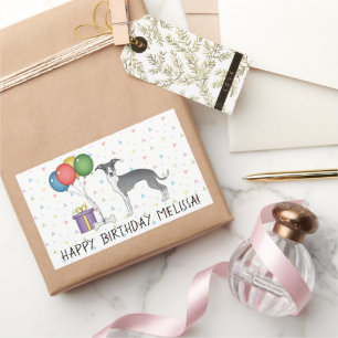 Sticker Rectangulaire Greyhound Italien Bleu Et Blanc - Joyeux anniversa