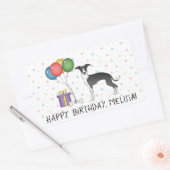 Sticker Rectangulaire Greyhound Italien Noir Et Blanc - Joyeux anniversa (Enveloppe)