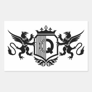 Sticker Rectangulaire Griffins flanquant un bouclier avec la lettre "Q"