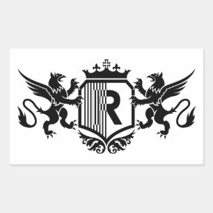 Sticker Rectangulaire Griffons encadrant un écu avec la lettre «R»