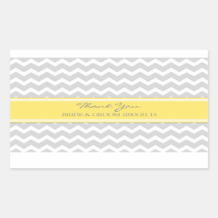 Sticker Rectangulaire Gris Jaune Chevron Merci Mariage Favor Tags