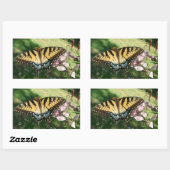 Sticker Rectangulaire Gros plan de Tiger Swallowtail à côté de Cleome Re (Feuille)