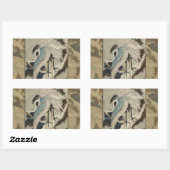 Sticker Rectangulaire Grues sur un pin couvert de neige Hokusai (Feuille)