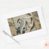 Sticker Rectangulaire Grues sur un pin couvert de neige Hokusai (Enveloppe)