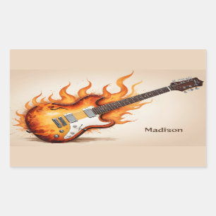 Sticker Rectangulaire Guitare à flammes de nom personnalisé