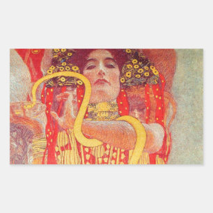 Sticker Rectangulaire Gustav Klimt Femme Rouge Peinture de Serpent en Or