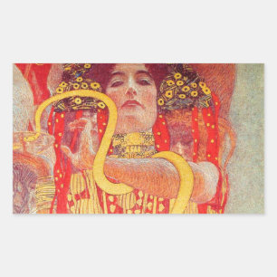 Sticker Rectangulaire Gustav Klimt Femme Rouge Peinture de Serpent en Or