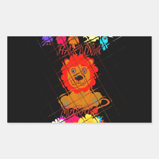 Sticker Rectangulaire Hakuna Matata mignon petit lion roi (Devant)
