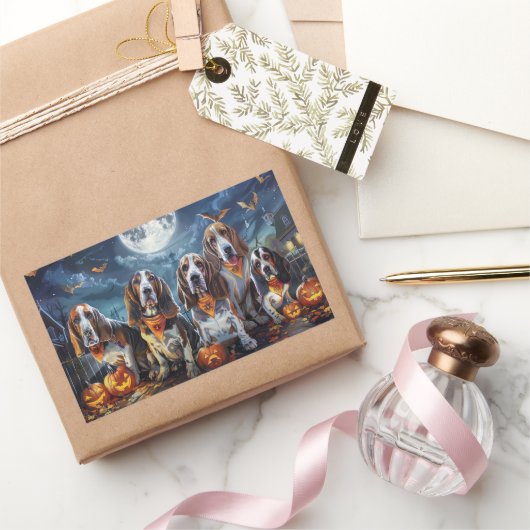 Sticker Rectangulaire Halloween Basset Hound Éffrayant (Cadeaux)