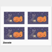 Sticker Rectangulaire Halloween Black Cat Pumpkins Lantern Purple (Feuille)