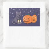 Sticker Rectangulaire Halloween Black Cat Pumpkins Lantern Purple (Sac)