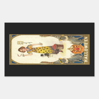 Sticker Rectangulaire Halloween Black Cats Citrouille sorcière Vintage