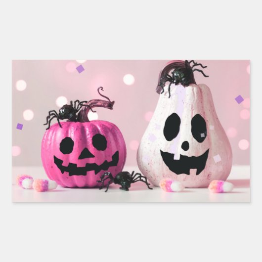 Sticker Rectangulaire Halloween citrouille Parties scintillant rose (Devant)