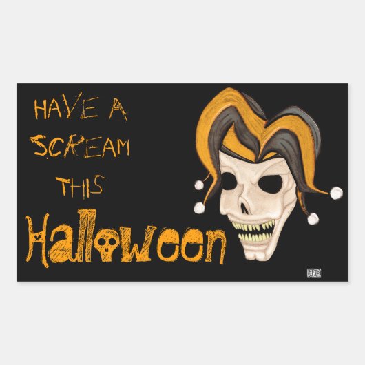 Sticker Rectangulaire Halloween Evil Jester Skull (Orange) (Devant)