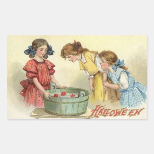 Sticker Rectangulaire Halloween filles Bobbing pour pommes Vintage (Devant)
