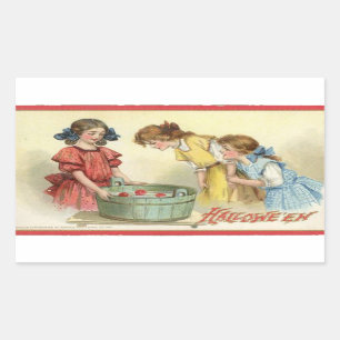 Sticker Rectangulaire Halloween filles Bobbing pour pommes Vintage